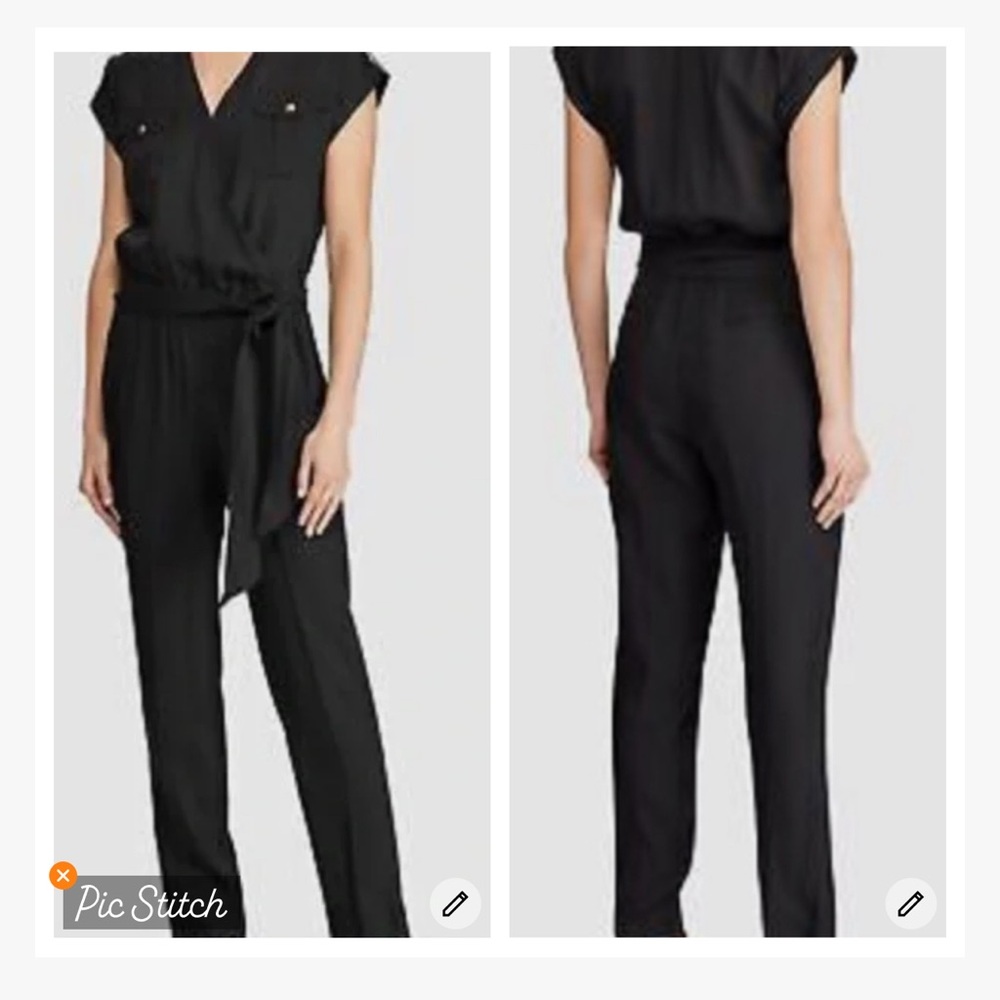 Lauren Ralph Lauren Black Roll Tab Short Sleeve Jumpsuit